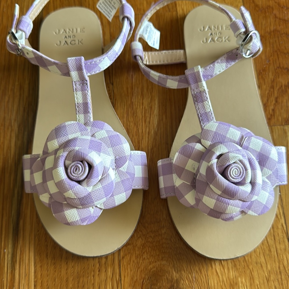 Janie and Jack Girls’ Size 13 Lilac Gingham Sandals - Picture 9 of 10